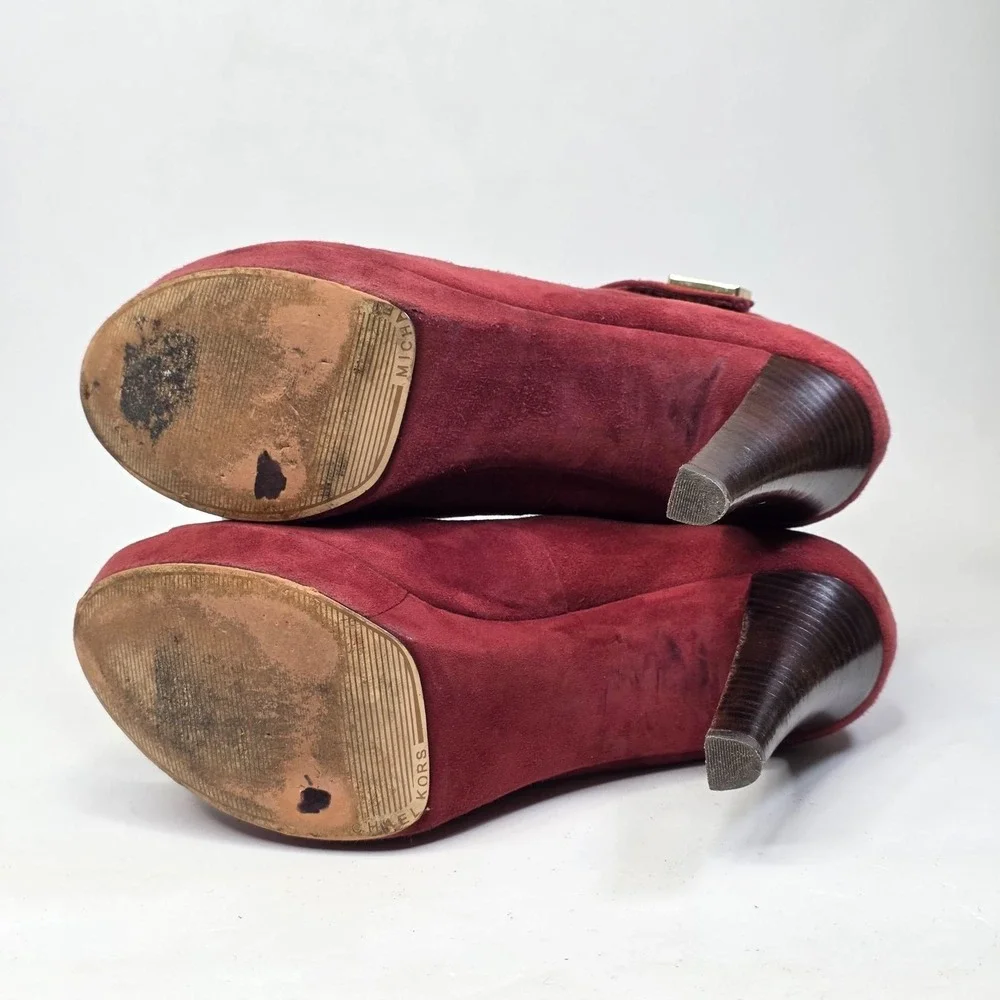 Michael Kors Devenport Bootie Womens Size 9.5 Burgundy Suede Shoes Heels Sandals